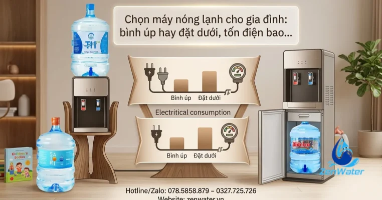 Chọn máy nóng lạnh cho gia đình: bình úp hay đặt dưới, tốn điện bao nhiêu