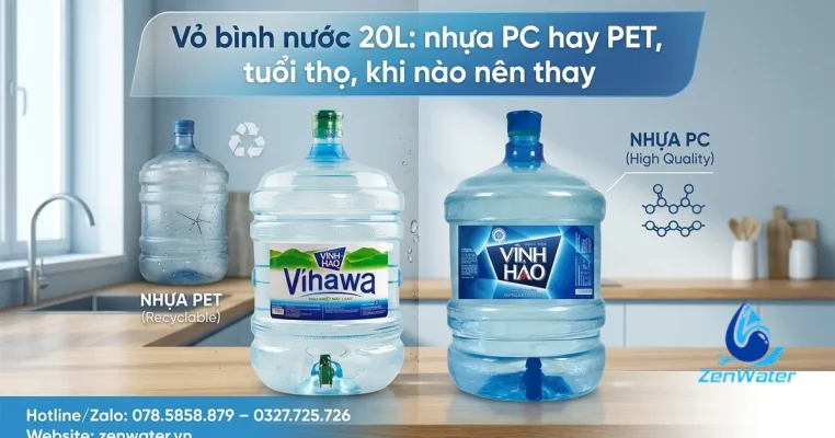 Vỏ bình nước 20L: nhựa PC hay PET, tuổi thọ, khi nào nên thay